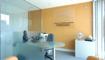 Bepoke glass reception workstation, built to order in glass size and colour to your specification 