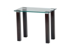 Futureglass glass side or lamp table, with square or rectangular glass with 54mm square legs finsihed to wenge, then UV bonded to a 600x300mm toughened glass top.