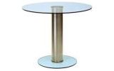 Futureglass round glass table with a stainless steel leg, shown with a 900mm diameter safety glass top.