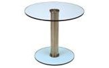 Futureglass Remote table with a satin polished stainelss steel centre column, shown with a 525mm diameter round glass top.