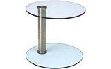 Futureglass Saint glass side or lamp table shown in satin polished stainelss steel with a 525x525mm toughened glass top and base.