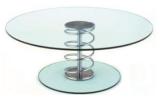 Futureglass Social table with a chrome plated spring centre column and a 900mm diameter round glass top.