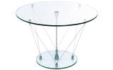 Futureglass, architectural side table in glass and polished stainless steel rope, shown with 525mm diameter round glass top.
