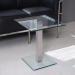 Futureglass Semplice 525mm square toughened glass table top with a satin polished stainless steel leg.